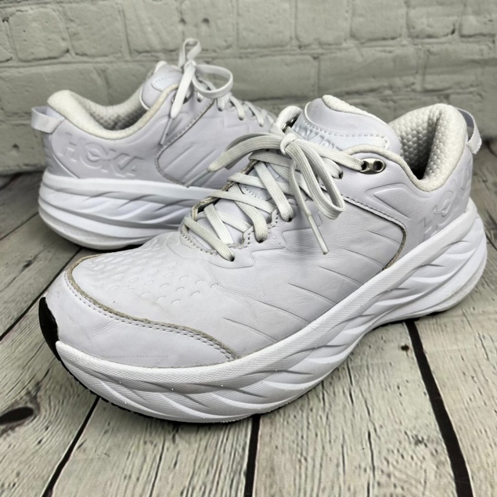 Hoka Bondi SR Nurse Medical Womens White Leather Water/Slip Resistant Shoes Sz 9